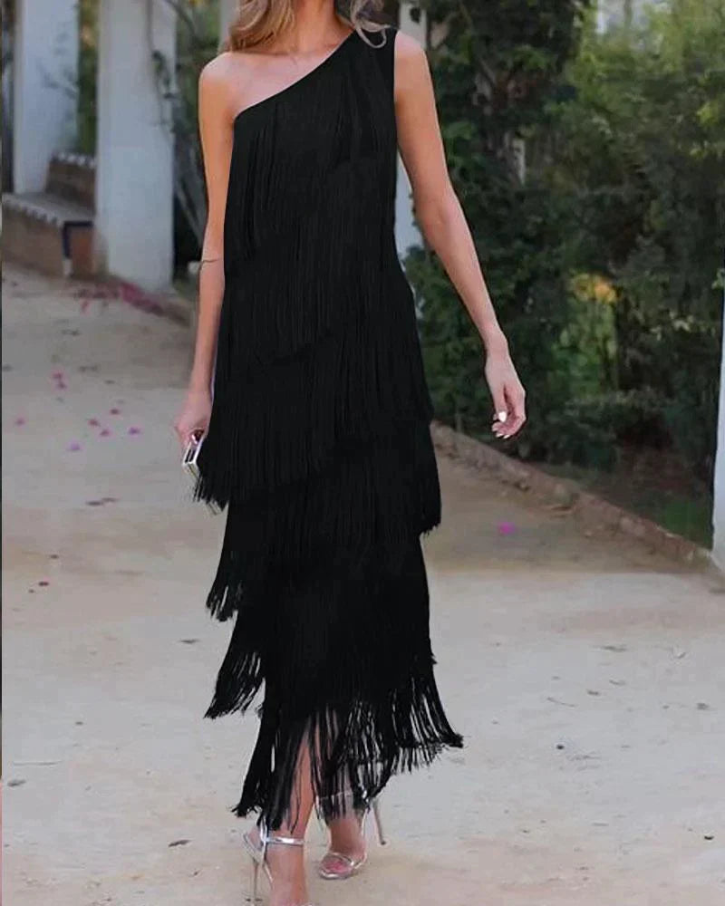 Long summer dress women dropped shoulder maxi length, relaxed one-piece design