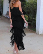 Long summer dress women dropped shoulder maxi length, relaxed one-piece design