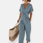 Women 2 Piece Wide Leg Pants Set Draped Bow