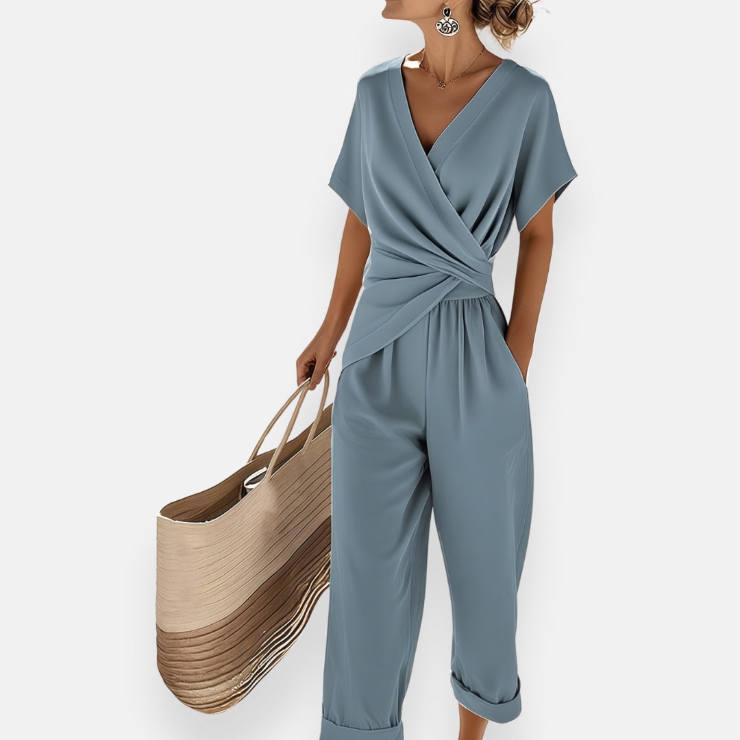 Women 2 Piece Wide Leg Pants Set Draped Bow