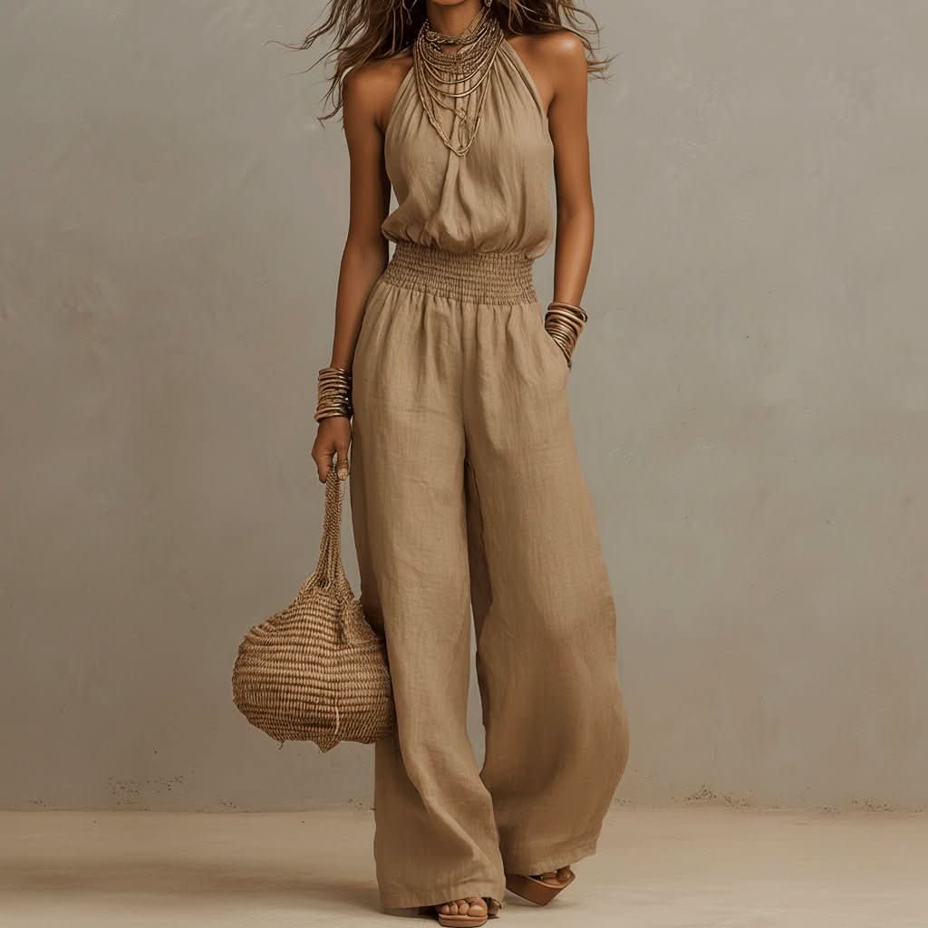 Women Backless Jumpsuit Retro Sleek One Piece | Reva