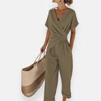 Women 2 Piece Wide Leg Pants Set Draped Bow