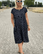 Summer Dress Women Lightweight Breathable Round Neck Midi Length