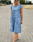 Summer Dress Women Lightweight Breathable Round Neck Midi Length