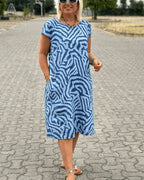 Summer Dress Women Lightweight Breathable Round Neck Midi Length
