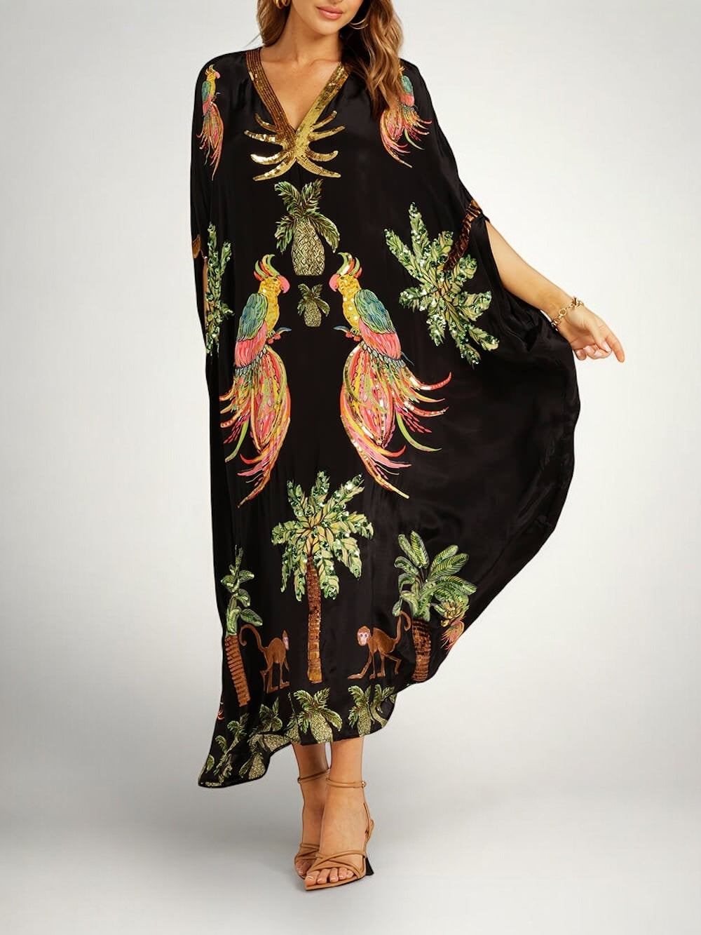 Anouk | Tropical Print Dress | Drop Shoulder, Coconut Tree | Loose Fit