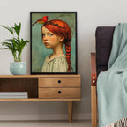Cosima | Canvas Wall Art | Girl & Cardinal Portrait, Art Deco | Frameless