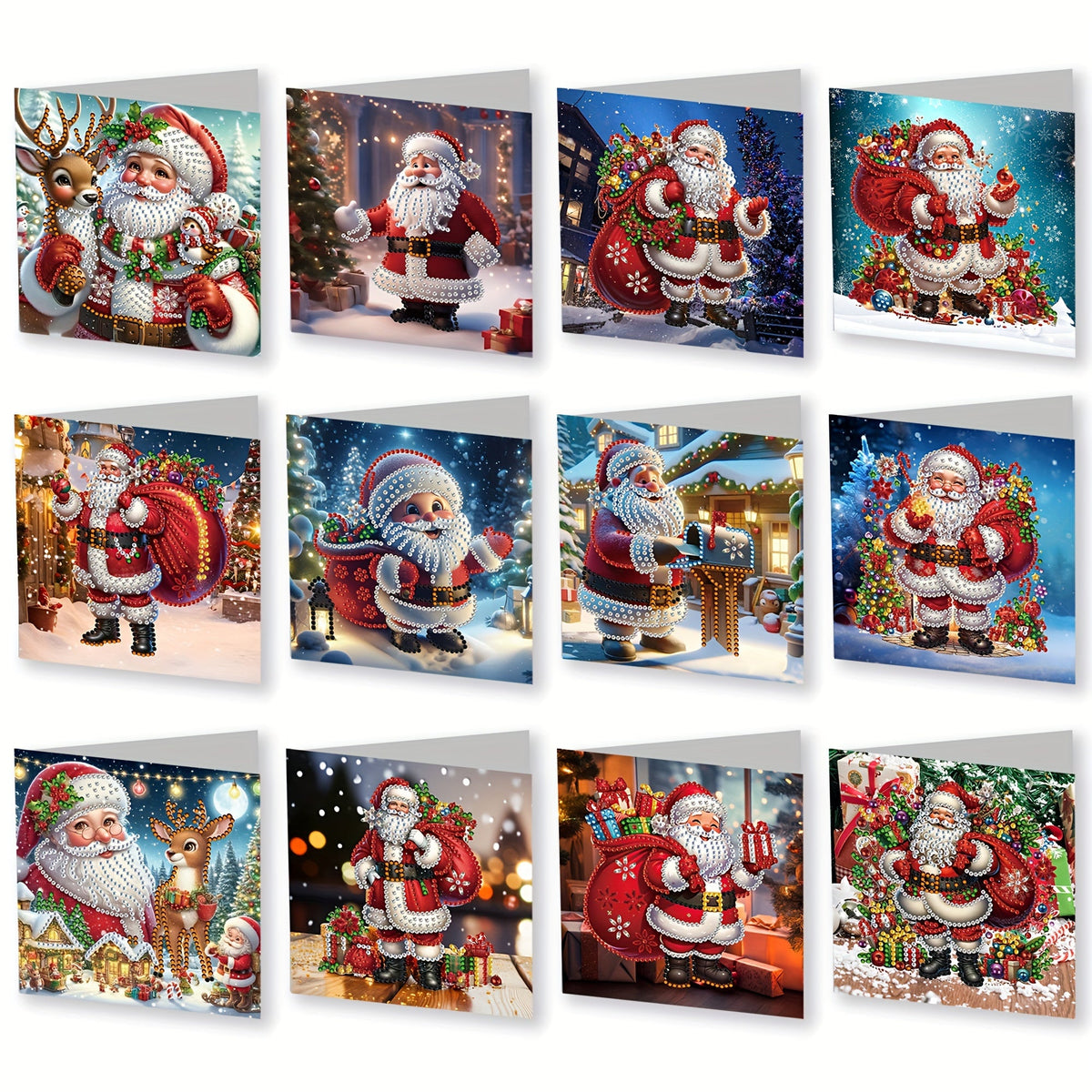 Diamond Painting Christmas Cards 12 Pieces Santa Claus Greeting Kit