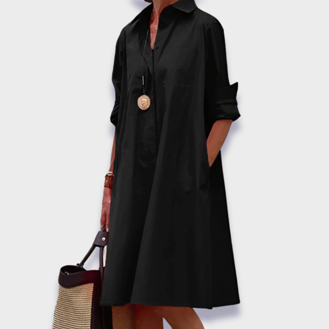 Gigi | Women's Midi Shirt Dress | Long Sleeve, Polo Collar
