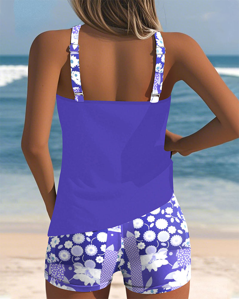 Women Tankini Set Sleeveless Top Printed Shorts | Linnea