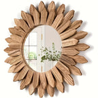 Edith | Bohemian Wall Mirror | Sunflower Wood Decor, Round Boho Mirror