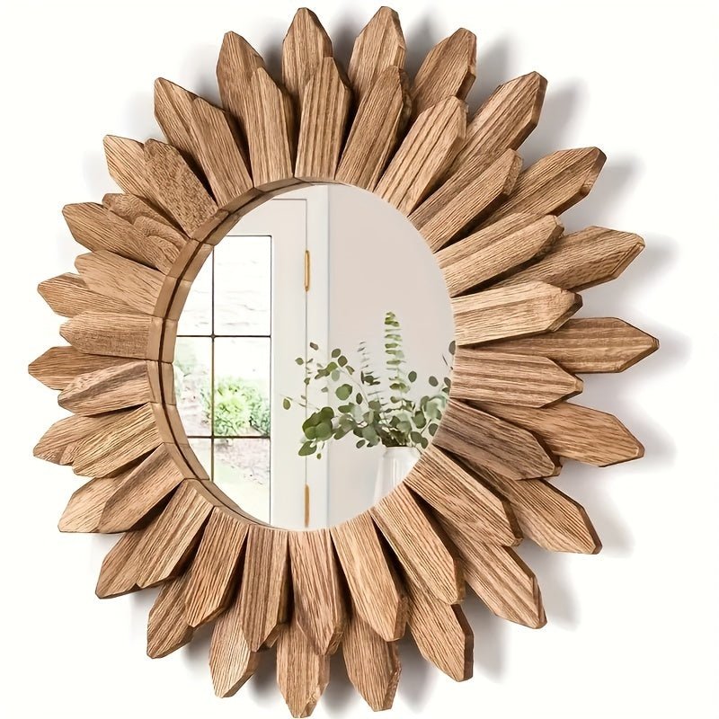 Edith | Bohemian Wall Mirror | Sunflower Wood Decor, Round Boho Mirror
