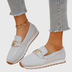 Women orthopedic loafer sneakers mesh slip-on with gold bit detail