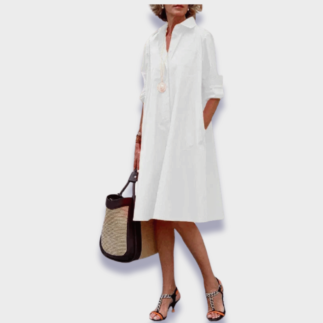 Gigi | Women's Midi Shirt Dress | Long Sleeve, Polo Collar