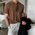 Liora | Men's Polo Shirt | Knitted Cotton, Ribbed Collar | Green, Black, Brown