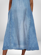 Sabine | Women's Denim Dress | Sleeveless A-Line, V-Neck | Casual Summer
