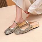 Orthopedic Mules Women Mary Jane Strap Flats Breathable Open Weave