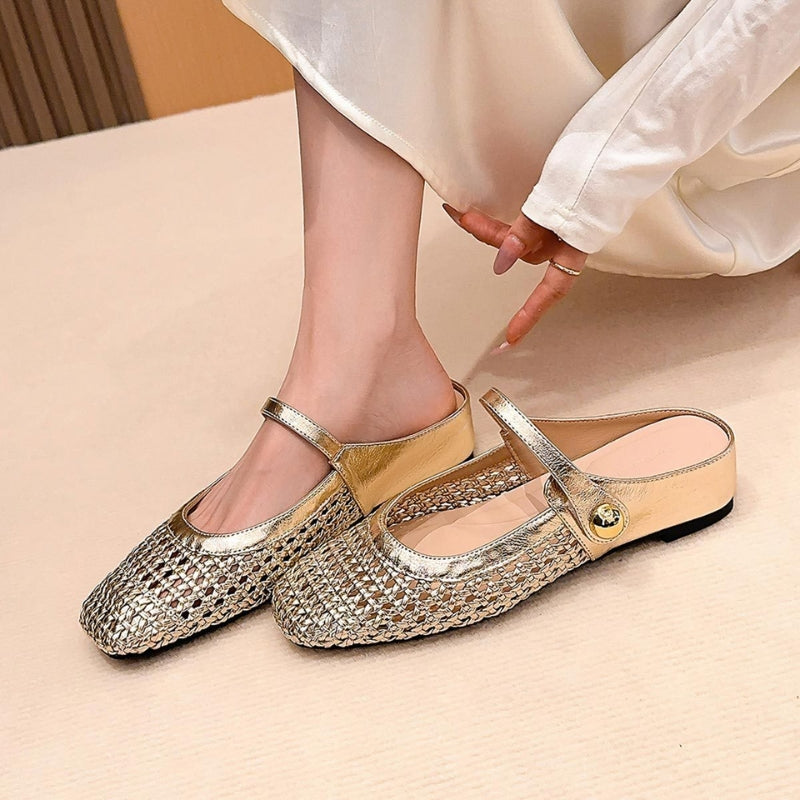 Orthopedic Mules Women Mary Jane Strap Flats Breathable Open Weave