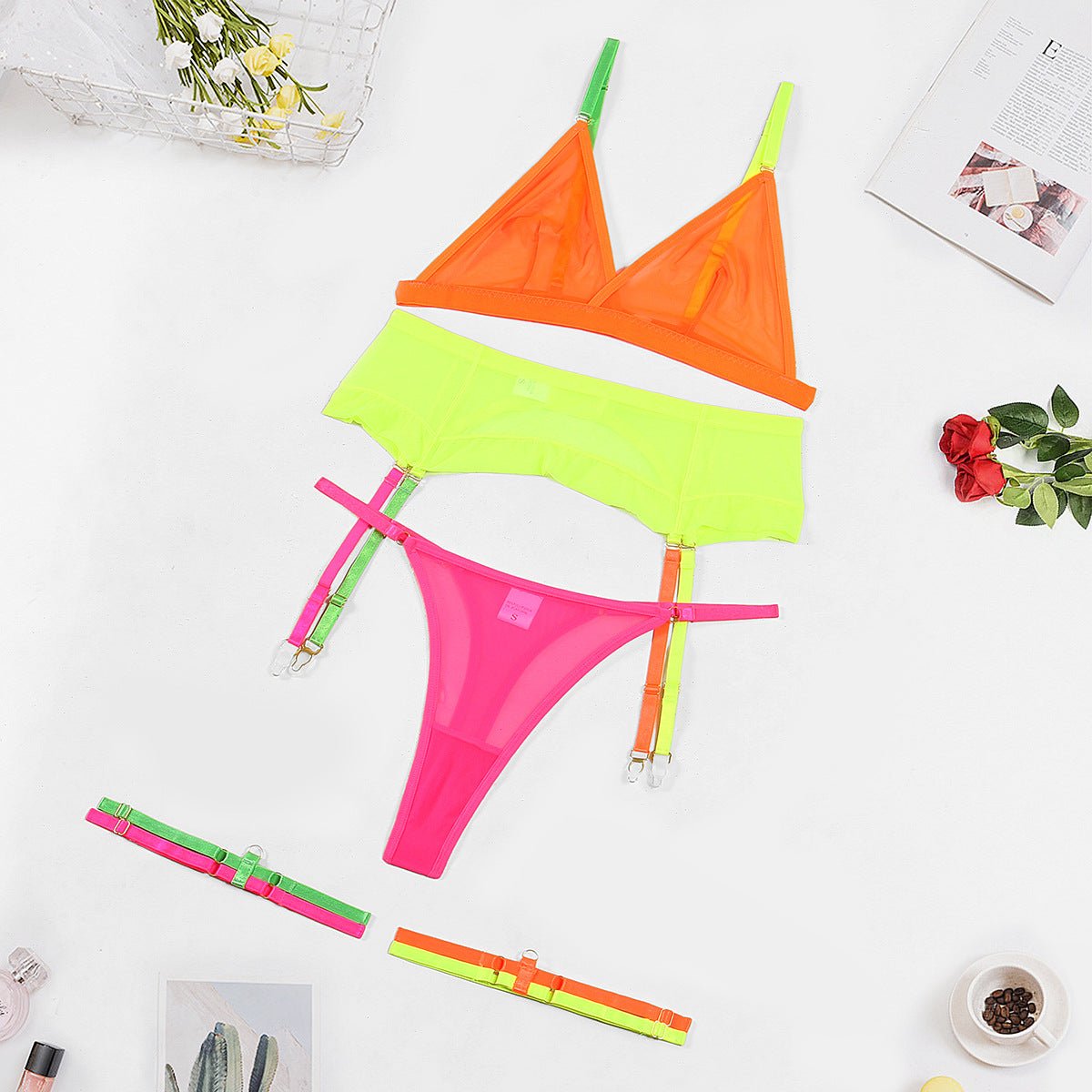 Thea | Neon Lingerie Set | EDM Festival, Rave | Neon Yellow, Pink, Orange