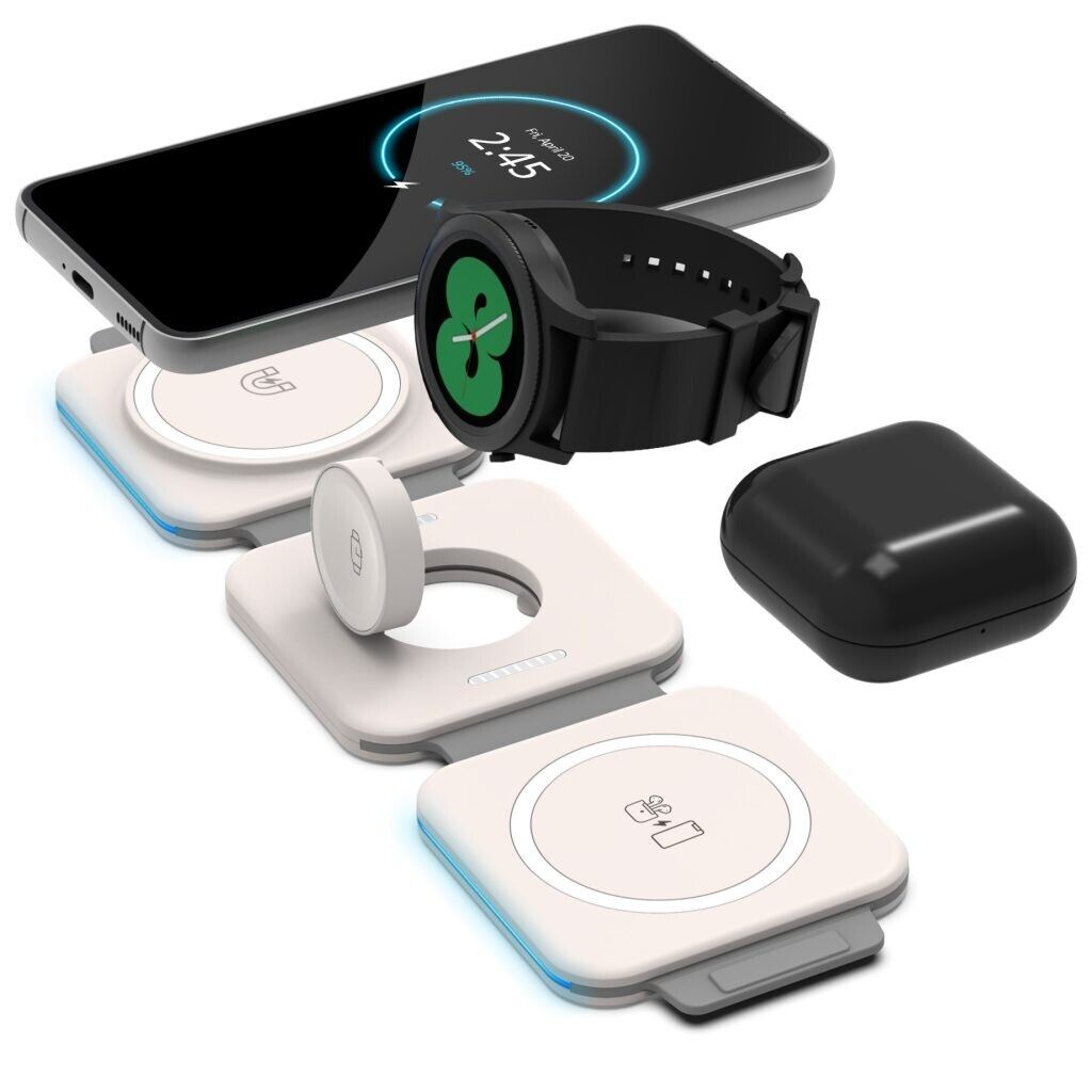 Romy | 3-in-1 Travel Charger | Wireless Qi, Dual USB | Foldable, Compact