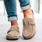 Women Suede Slip-On Mules Platform Sole Buckle Strap