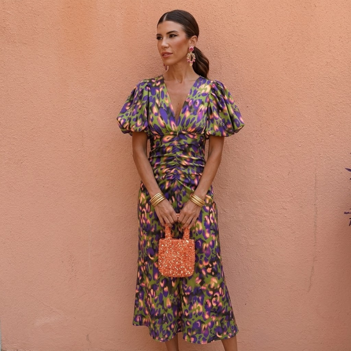 Summer Dress Women Lightweight Spring V Neck Puff Sleeve
