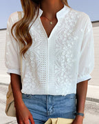 Eira | Women's Blouse | V-Neck, Puff Sleeves | Cotton Mix, Patchwork