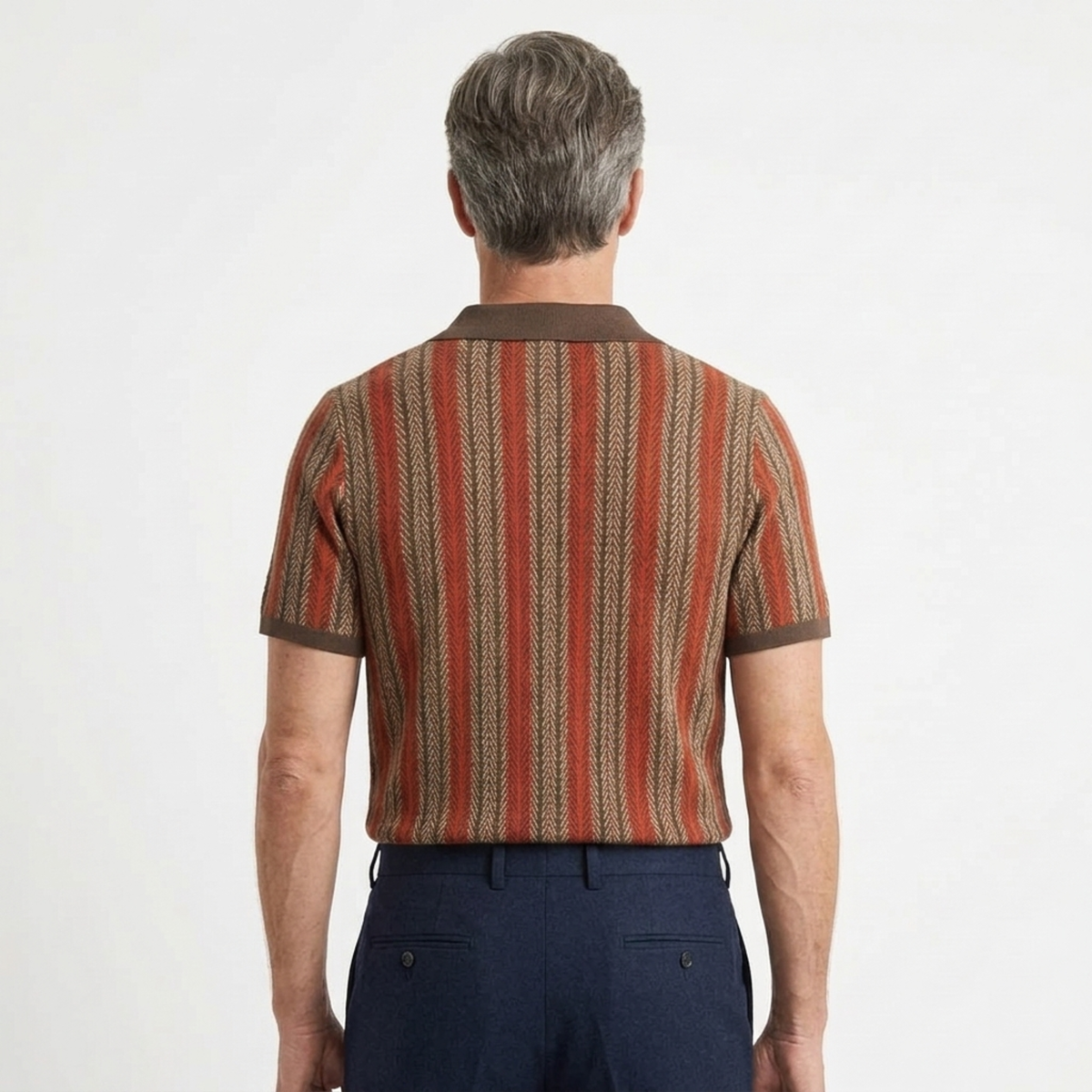 Resort Wear Men Knit Polo Shirt Vertical Stripe | Embla