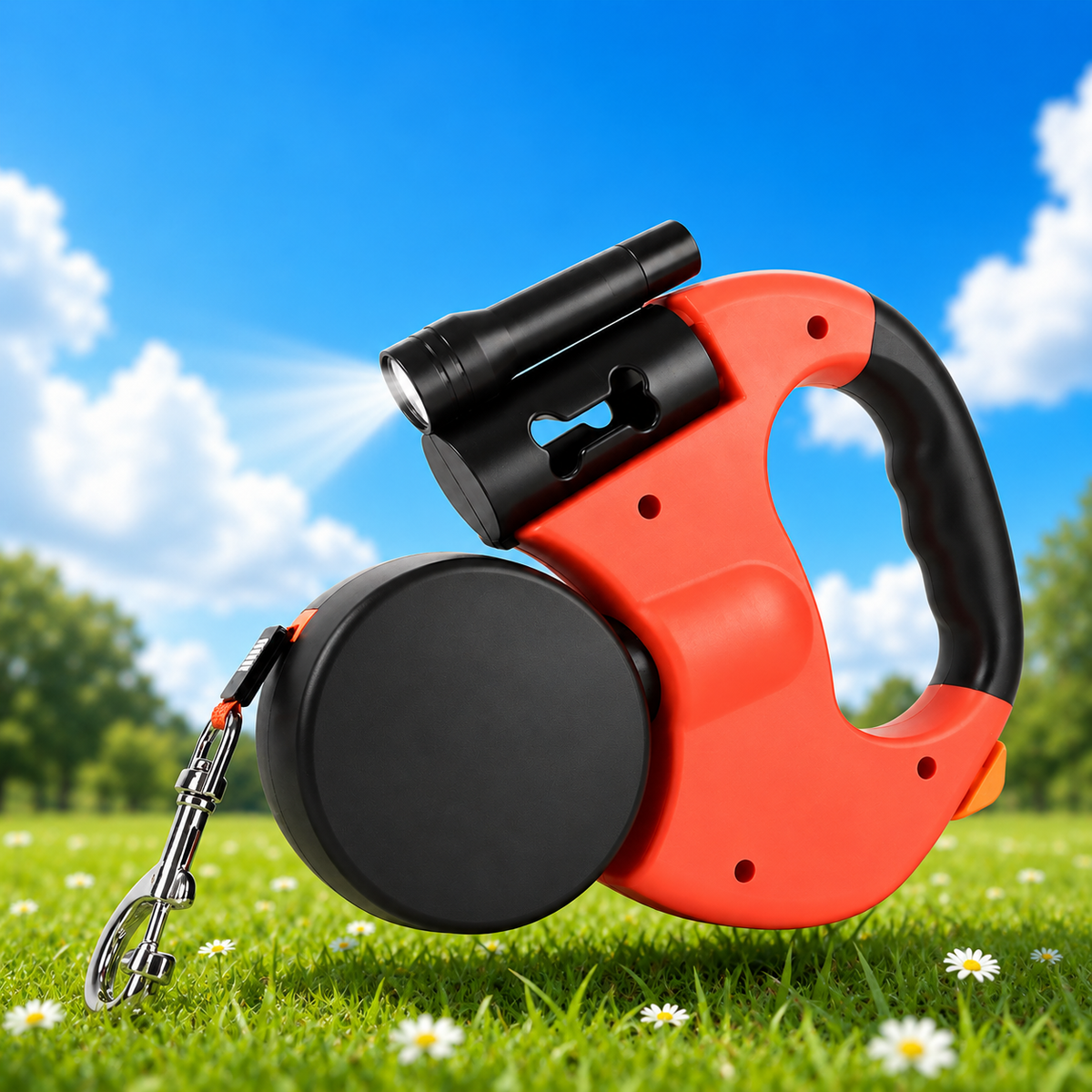 Ottoline | Dual Retractable Dog Leash | Two Dogs, Built-In Flashlight | 10FT