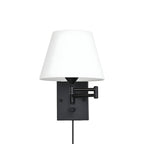 Luna | Swing Arm Wall Lamp | Plug-In, Linen Shade, Black | 1-Light