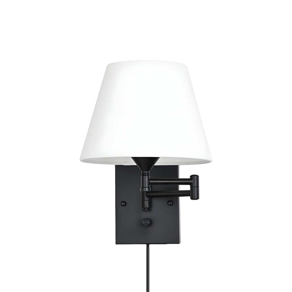 Luna | Swing Arm Wall Lamp | Plug-In, Linen Shade, Black | 1-Light