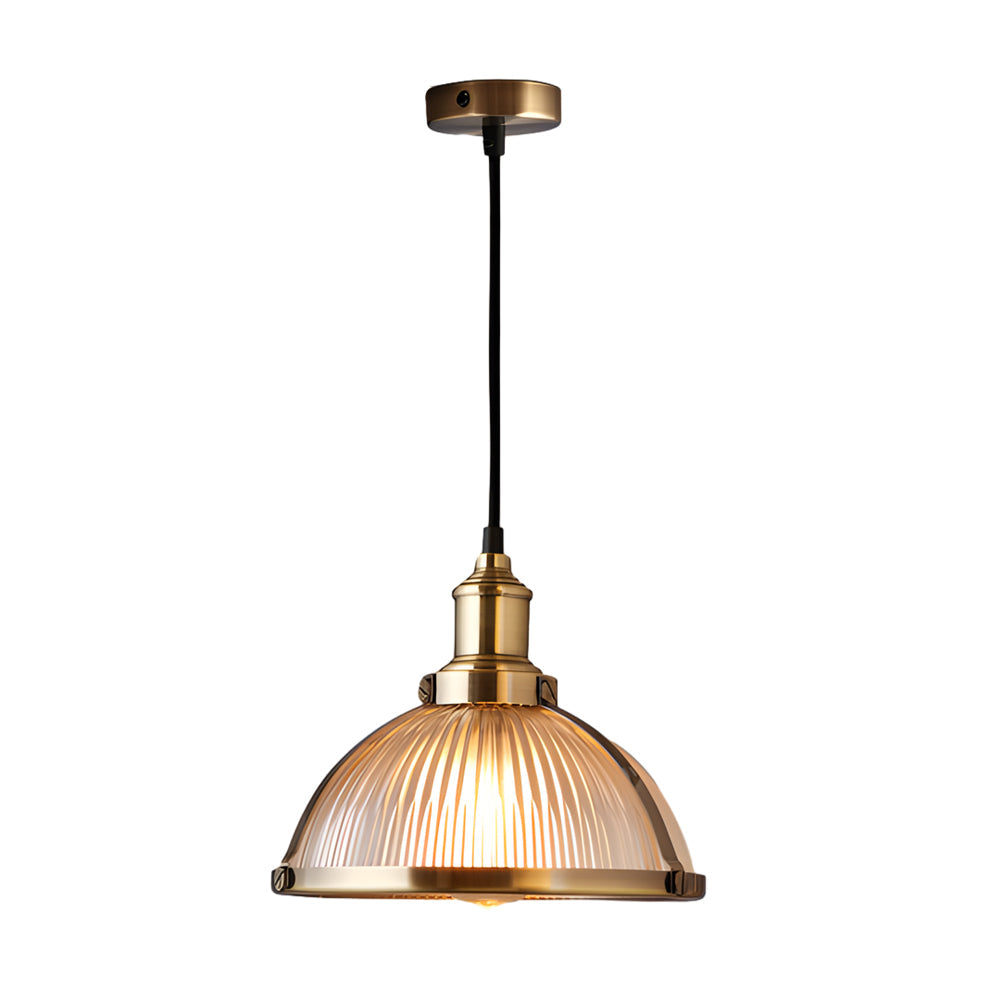 Indra | Pendant Lamp | Retro Striped Glass Shade, 1-Light | Chrome & Bronze