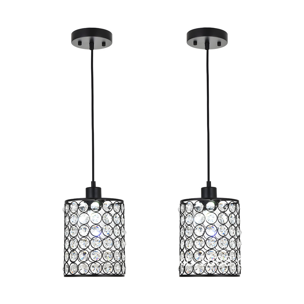 Amara | Crystal Pendant Chandelier | Nordic Minimalist, 2 Pcs | Black & Chrome