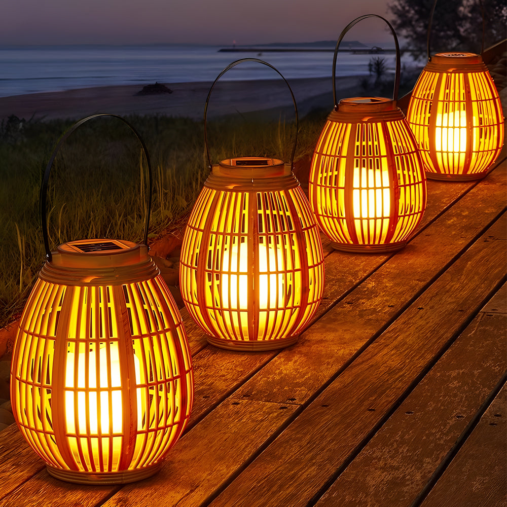 Maren | Solar Lantern Outdoor | Portable, Waterproof, Wood-Look | Warm White LED