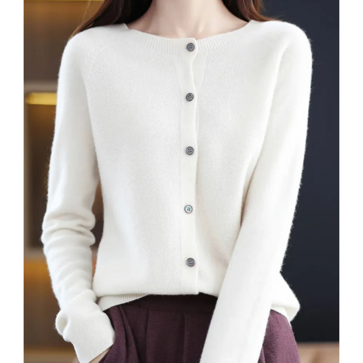 Nova | Women's Merino Wool Sweater | Round Neck, Button Placket | Slim Fit