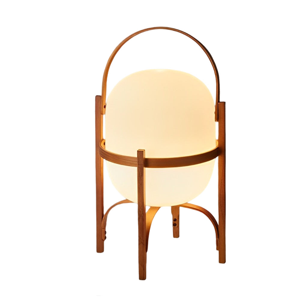 Delphine | Lantern Table Lamp | Portable, Glass Shade | Wood & Walnut