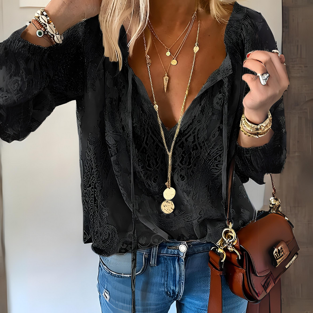 Women Boho Blouse Cutout Neckline