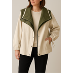 Women Hooded Windbreaker Jacket Patchwork