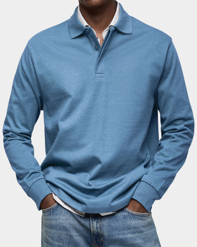 Men Polo Shirt Long Sleeve Stretch Breathable Winter Knit Top