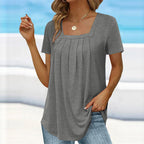 Noor | Women's Blouse | Square Neck, Short Sleeve | Pleated Detail