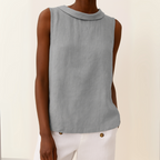 Women Linen Cotton Sleeveless Longline Top Pleated Collar