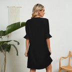 Cassia | Women V-Neck Knee Length Dress Ruffle Detail