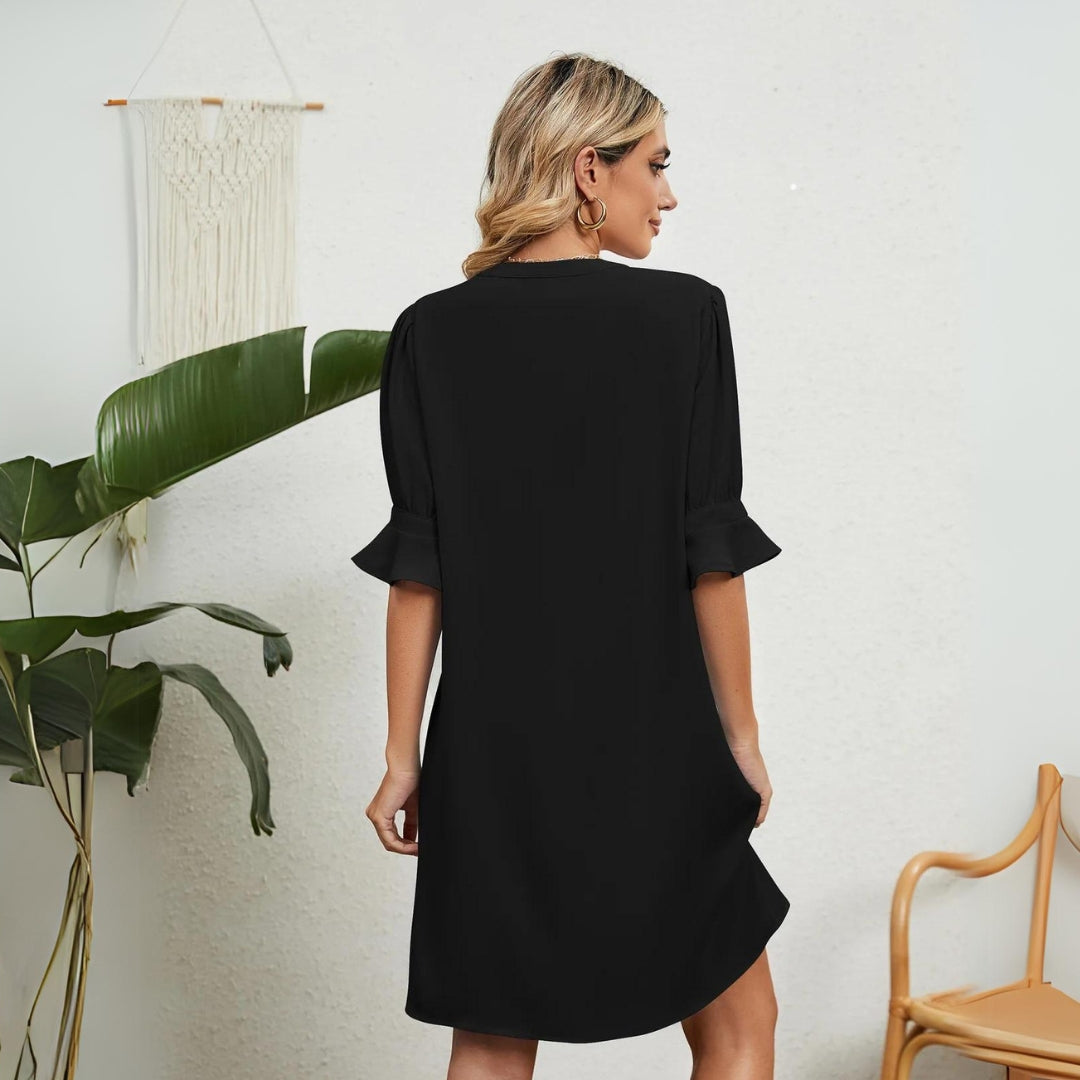 Cassia | Women V-Neck Knee Length Dress Ruffle Detail