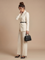 Women 2 Piece Suit Stand Collar Flared Trousers