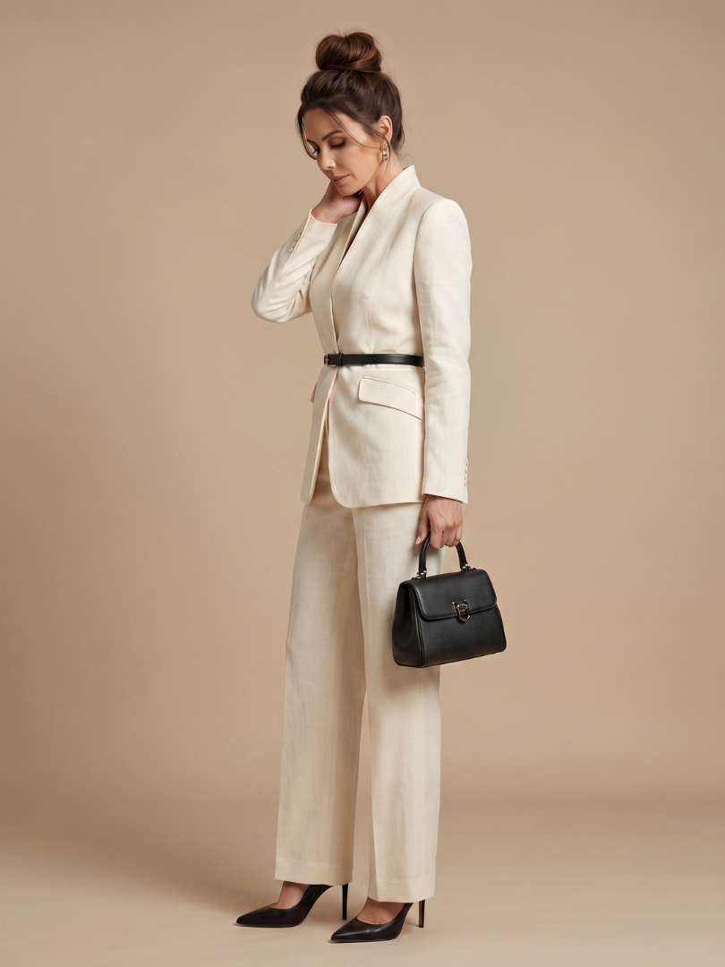 Women 2 Piece Suit Stand Collar Flared Trousers