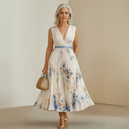 Women Flowy Midi Dress Pleated