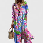 Della | Boho Dress | Women's Floral Midi, Bold Colors | All-Occasion