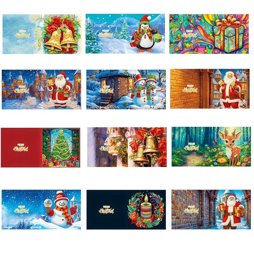 Romilly | Diamond Painting Christmas Cards | 12-Piece Set, Santa Claus, Handmade