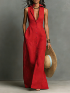 Shirt Dress Women Linen Blend Sleeveless Maxi Collared | Perla