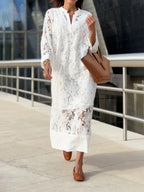 Women Lace Dress V-Neck Embroidery White Floral | Freya